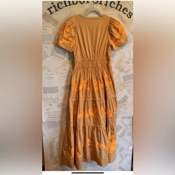 Anthropologie The Somerset Maxi Dress Embroidered Edition Tiered Smocked Waist